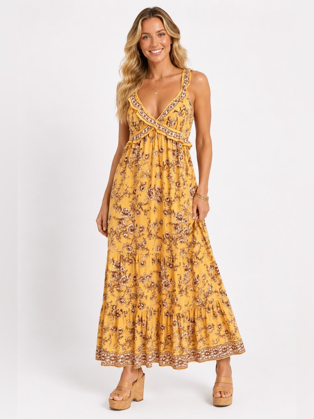 MAX STUDIO LONDON Floral Ruffle Maxi Dress Women’s Large NWT